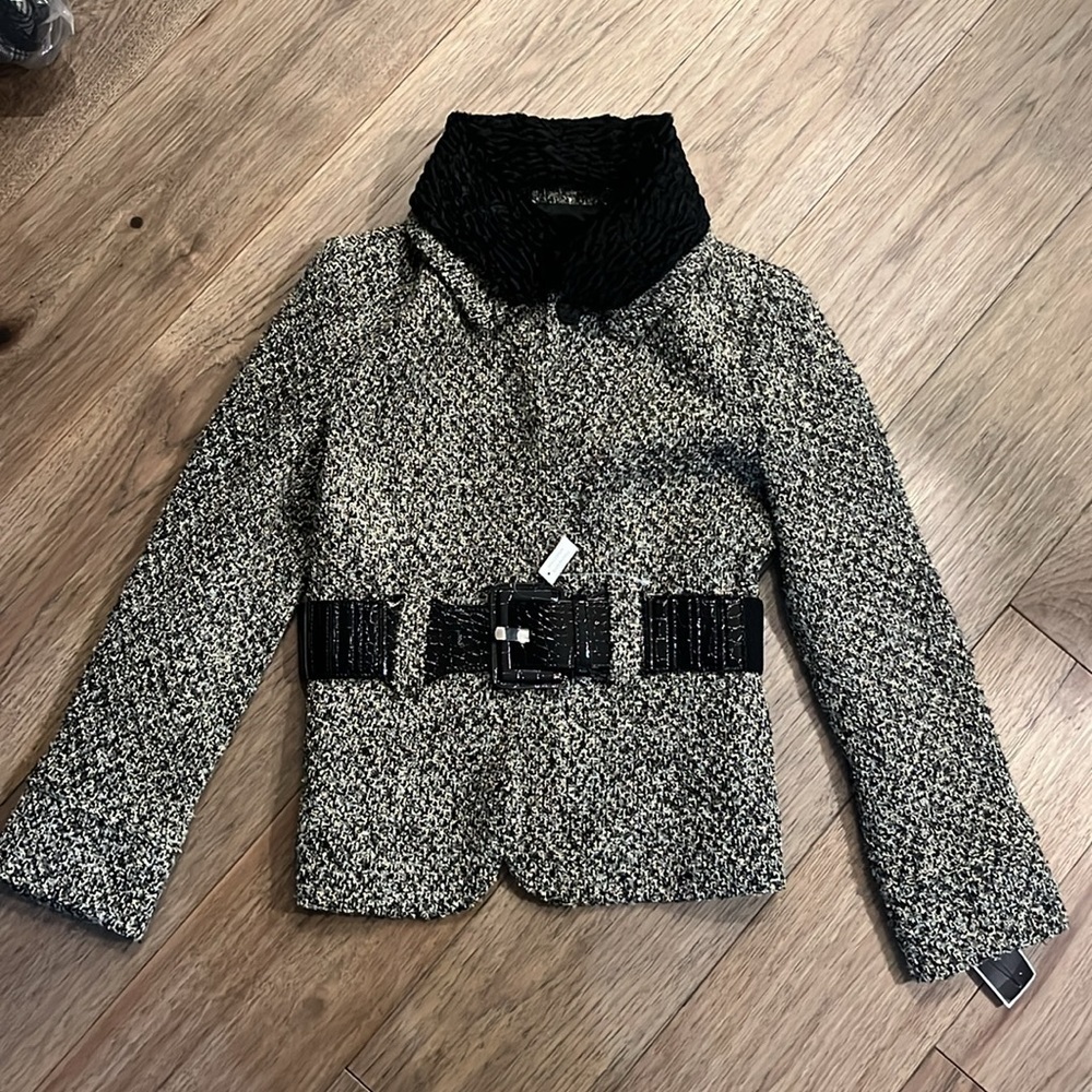 NWT ALFANI tweed blazer jacket with belt, size 2P - Picture 8 of 8